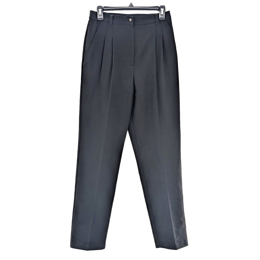 Sag Harbor Vintage Black 100% Wool Lined Ultra High Rise Pleated Pants Size 10